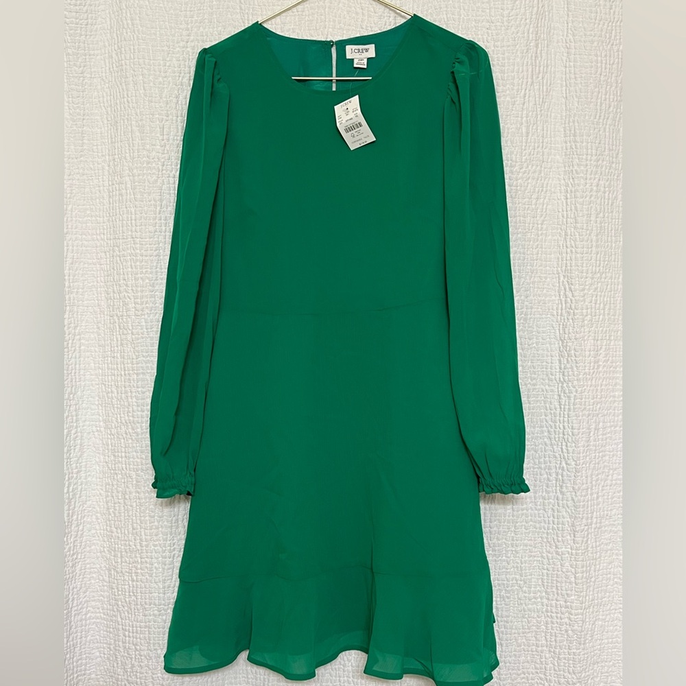 J. Crew NWT Vibrant Green Long Sleeve Dress